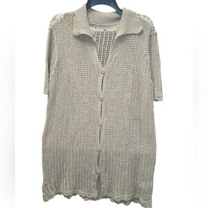 🔴Light Beige Open-Knit Button-Front Women’s Cover Up